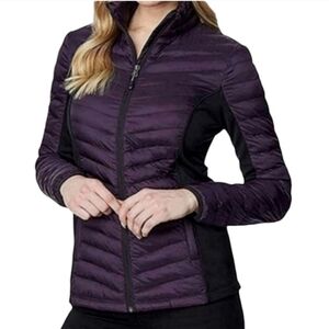 32 Degrees Puffer Jacket Purple Black Down Fill Quilted Zip Front Stretch Panels